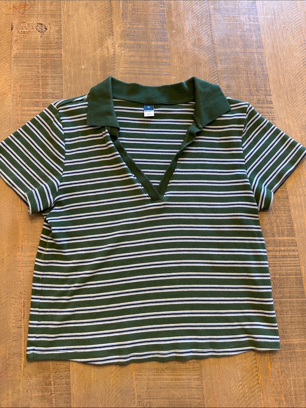 Old Navy Green and White Striped Short Sleeve Polo Tee